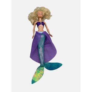 Disney Mermaid Doll 12" Figure Blonde Hair Blue Eyes Green Purple Fabric Tail